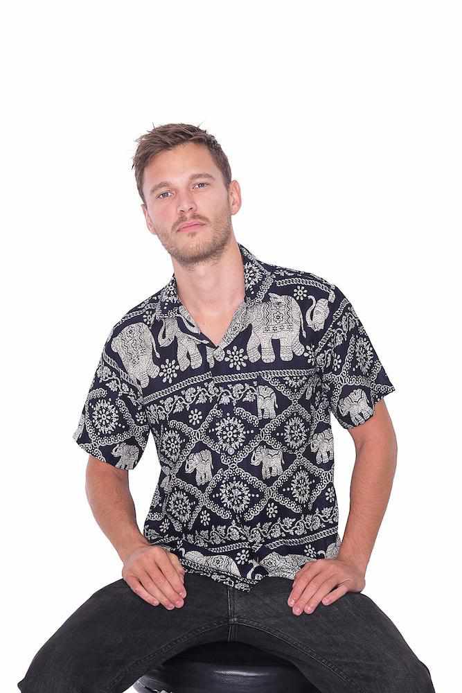 Short Sleeve Elephant Print Aloha shirt - Lannaclothesdesign Shop
