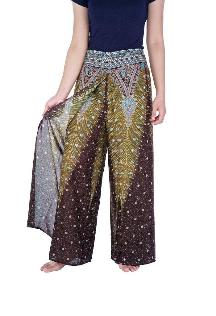 Wide Leg Pants with Peacock Design