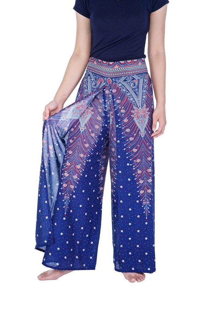 Wide Leg Pants with Peacock Design - Lannaclothesdesign Shop