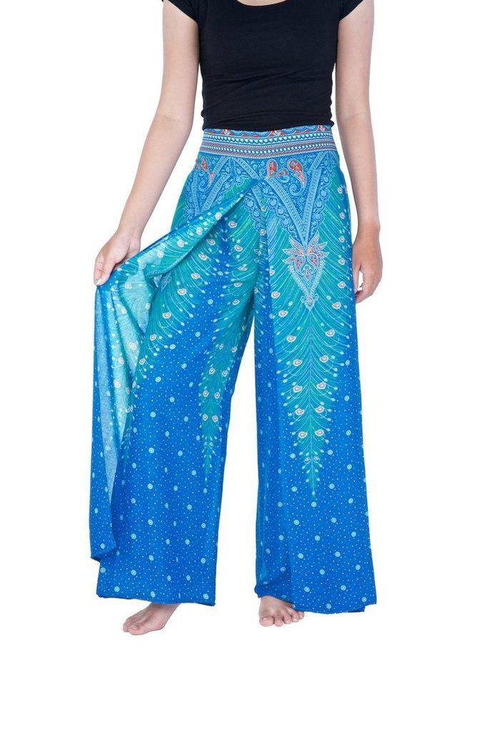 Wide Leg Pants with Peacock Design