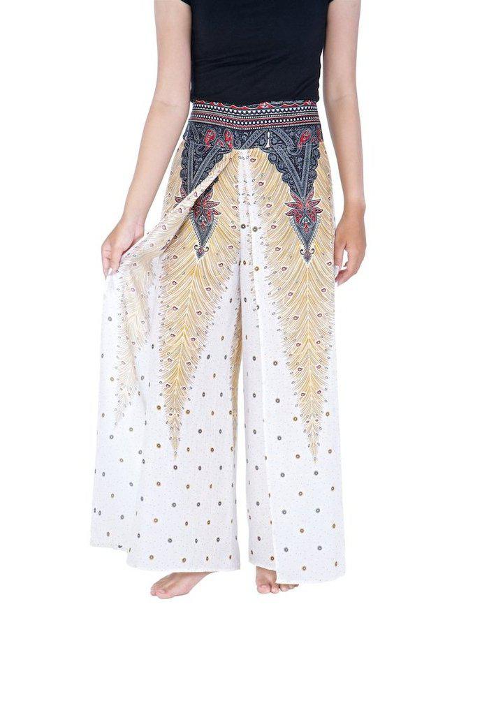 Wide Leg Pants with Peacock Design
