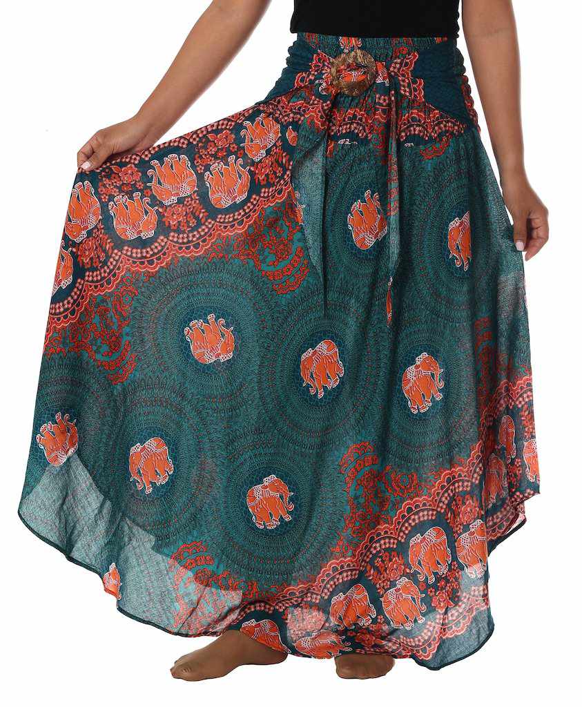 TEAL ELEPHANT MAXI SKIRT - Lannaclothesdesign Shop