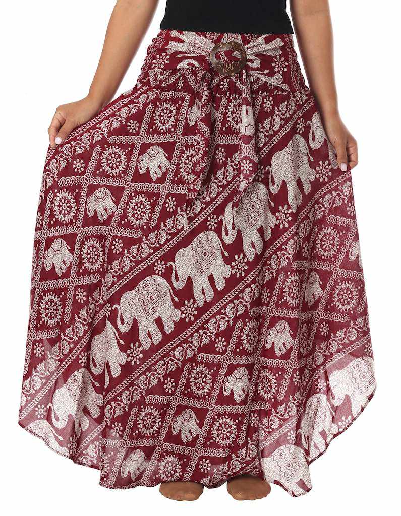BURGUNDY BOHEMIAN ELEPHANT SKIRT - Lannaclothesdesign Shop