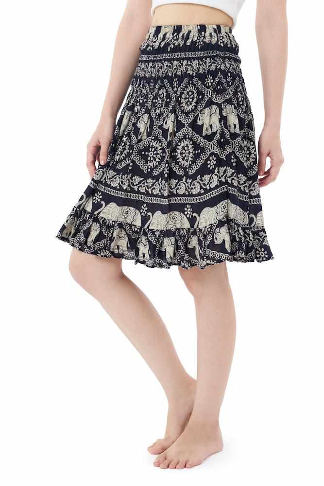 ELEPHANT PRINT SHORT BOHO SKIRT - Lannaclothesdesign Shop