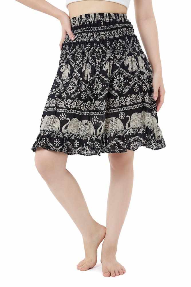 ELEPHANT PRINT SHORT BOHO SKIRT - Lannaclothesdesign Shop