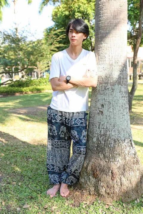 Elephant Printed HIPPIE PANTS MEN-Men Pants-Lannaclothesdesign Shop-Lannaclothesdesign Shop