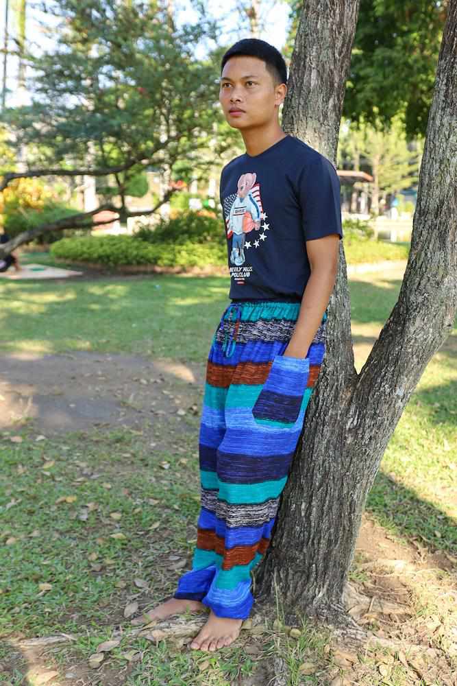 Men BLUE Striped HAREM PANTS - Lannaclothesdesign Shop