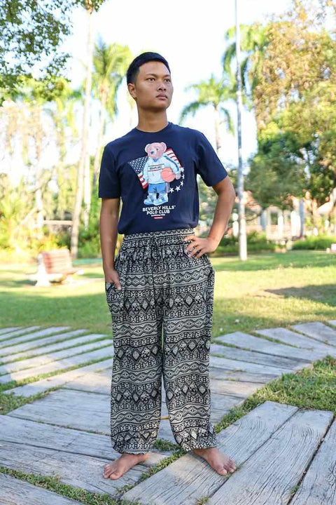 MEN Harem PANTS ELEPHANT PRINT-Men Pants-Lannaclothesdesign Shop-Lannaclothesdesign Shop