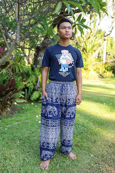 Elephant Printed HIPPIE PANTS MEN-Men Pants-Lannaclothesdesign Shop-Lannaclothesdesign Shop