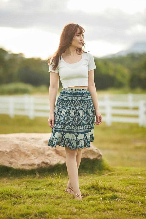 ELEPHANT PRINT SHORT BOHO SKIRT