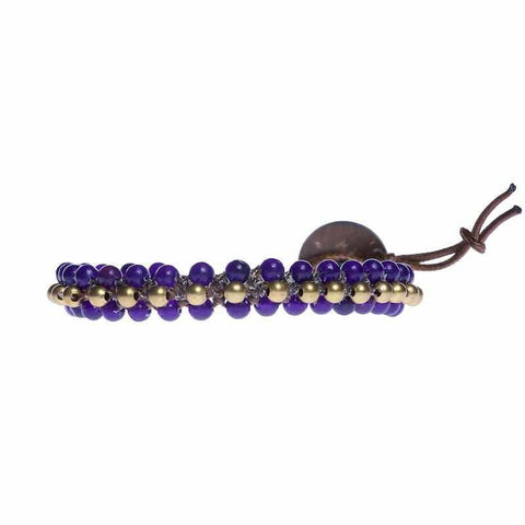 Amethyst Beads and Brass Bells Boho Bracelet-Bracelet-Lannaclothesdesign Shop-Lannaclothesdesign Shop