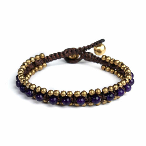 Amethyst Beads and Brass Bells Boho Bracelet-Bracelet-Lannaclothesdesign Shop-Lannaclothesdesign Shop