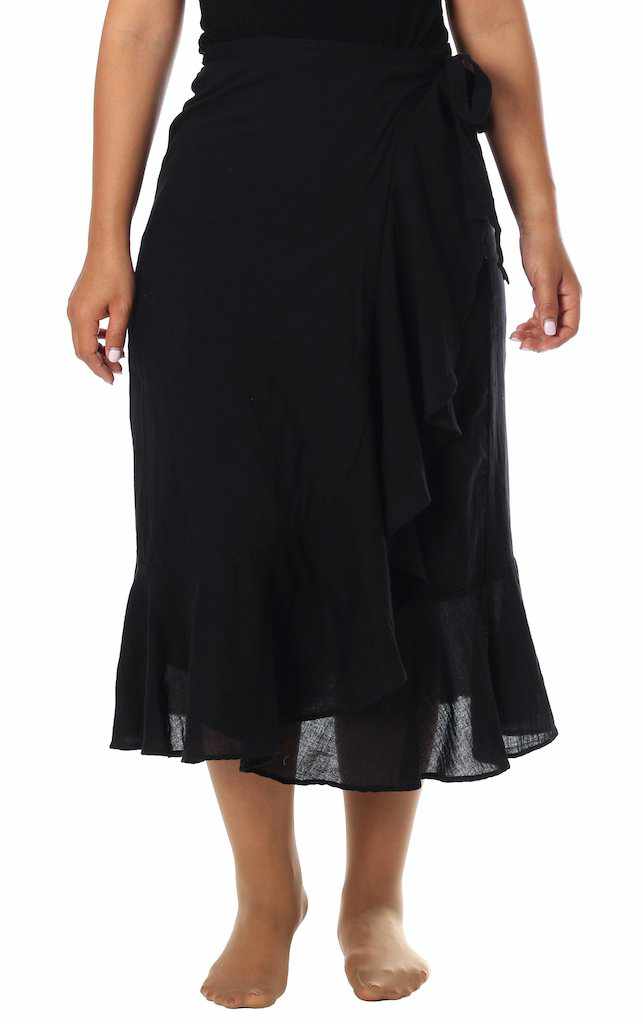 BLACK COTTON MIDI SKIRT - Lannaclothesdesign Shop