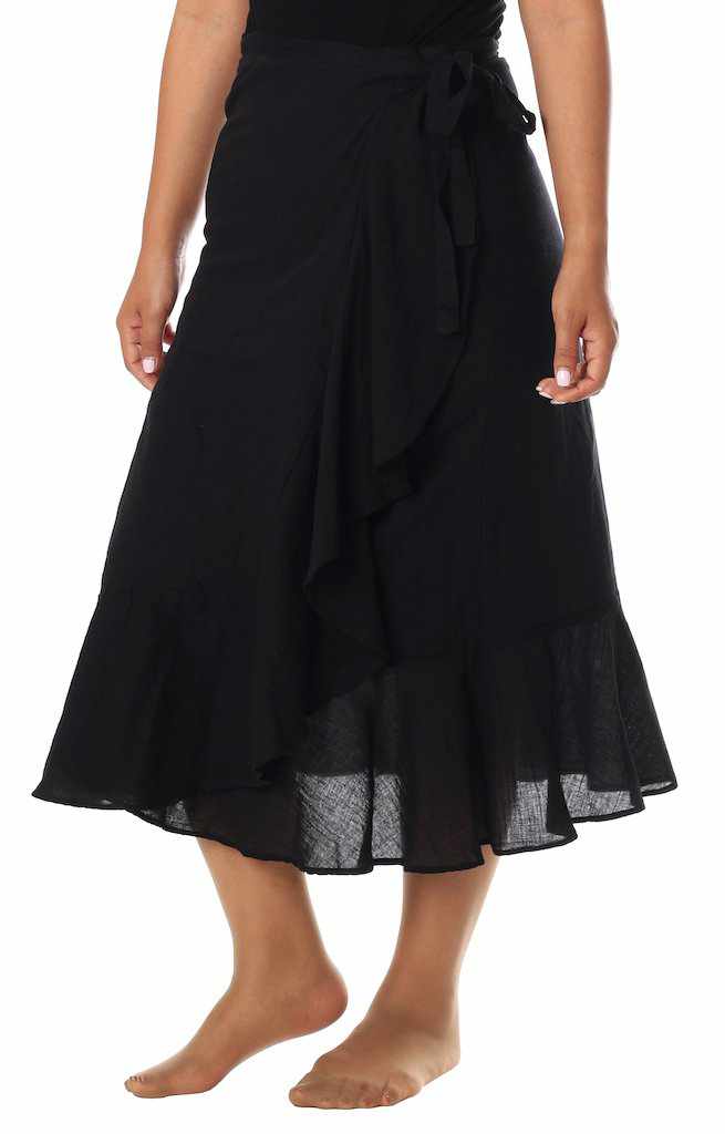 BLACK COTTON MIDI SKIRT - Lannaclothesdesign Shop