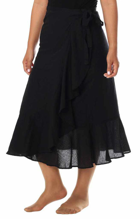 BLACK COTTON MIDI SKIRT-Rayon Skirt-Lannaclothesdesign Shop-XS/S-Lannaclothesdesign Shop