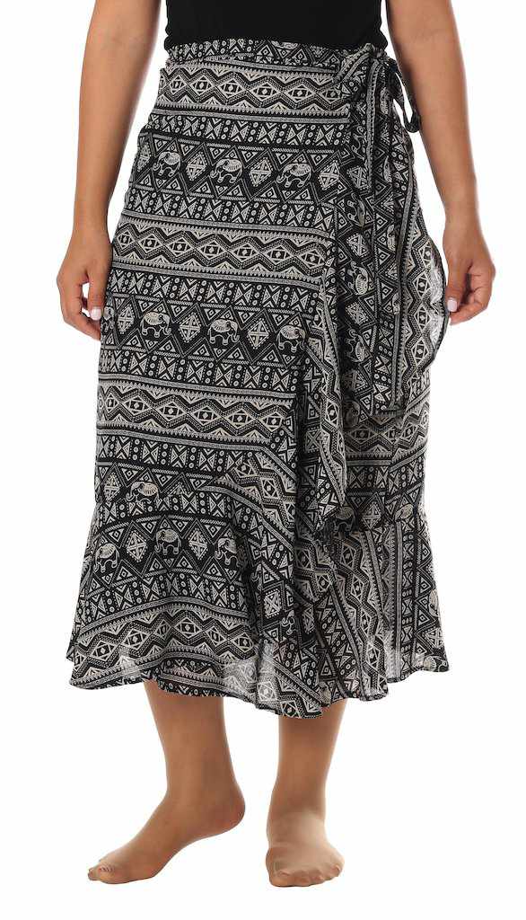 BLACK ELEPHANT MIDI WRAP SKIRT - Lannaclothesdesign Shop