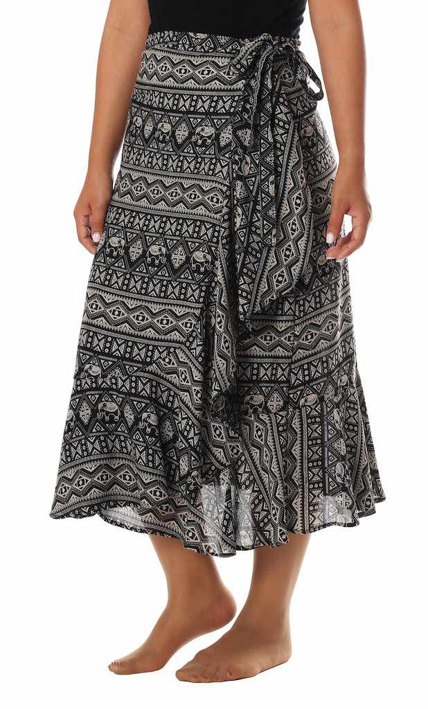 BLACK ELEPHANT MIDI WRAP SKIRT - Lannaclothesdesign Shop