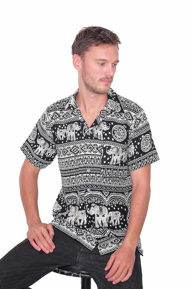 Black Elephant Print BUTTON UP SHIRT - Lannaclothesdesign Shop