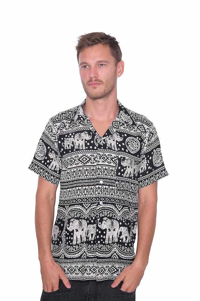 Black Elephant Print BUTTON UP SHIRT - Lannaclothesdesign Shop