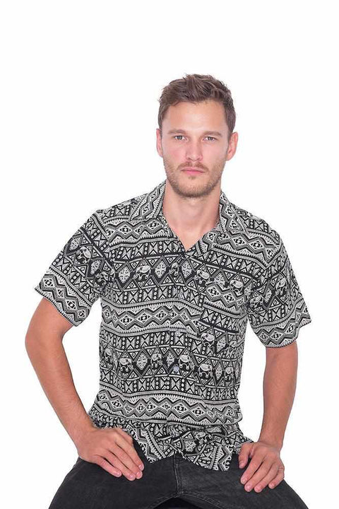 BLACK Hawaiian Aloha Short Sleeve-Men Shirt-Lannaclothesdesign Shop-Small-Lannaclothesdesign Shop