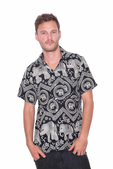 Black HAWAIIAN Short Sleeve Casual Shirt-Men Shirt-Lannaclothesdesign Shop-Small-Lannaclothesdesign Shop