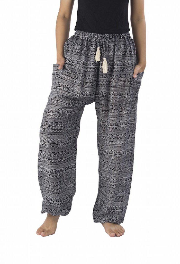 Black Paisley Drawstring Pants - Lannaclothesdesign Shop