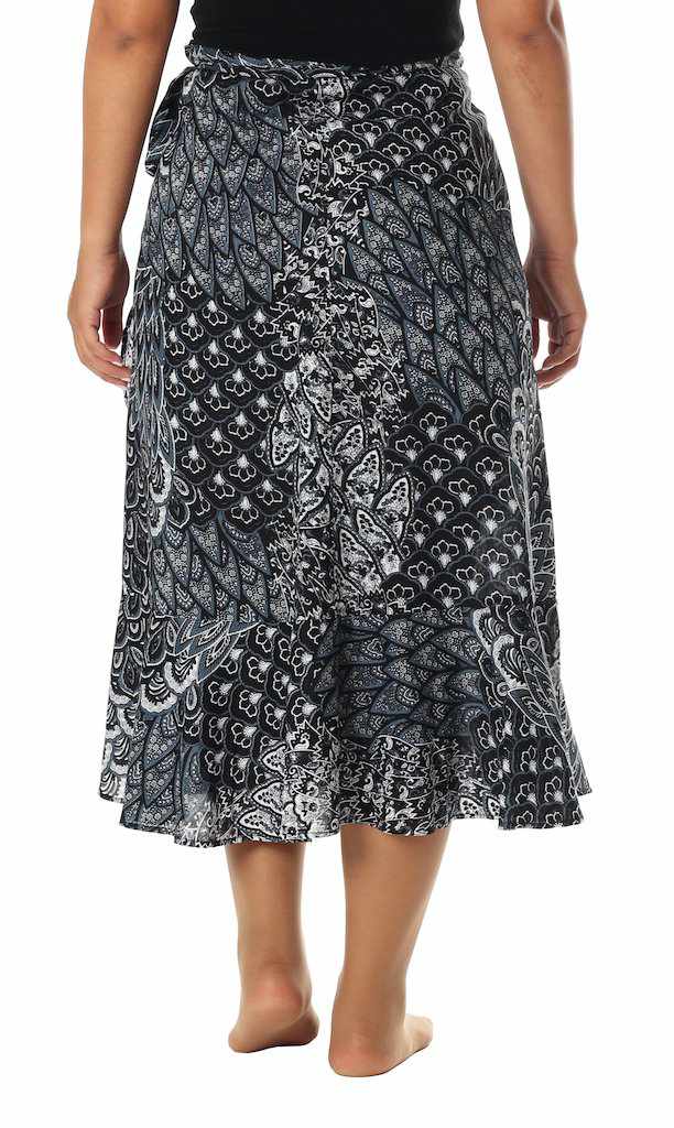 BLACK PEACOCK MIDI WRAP SKIRT - Lannaclothesdesign Shop