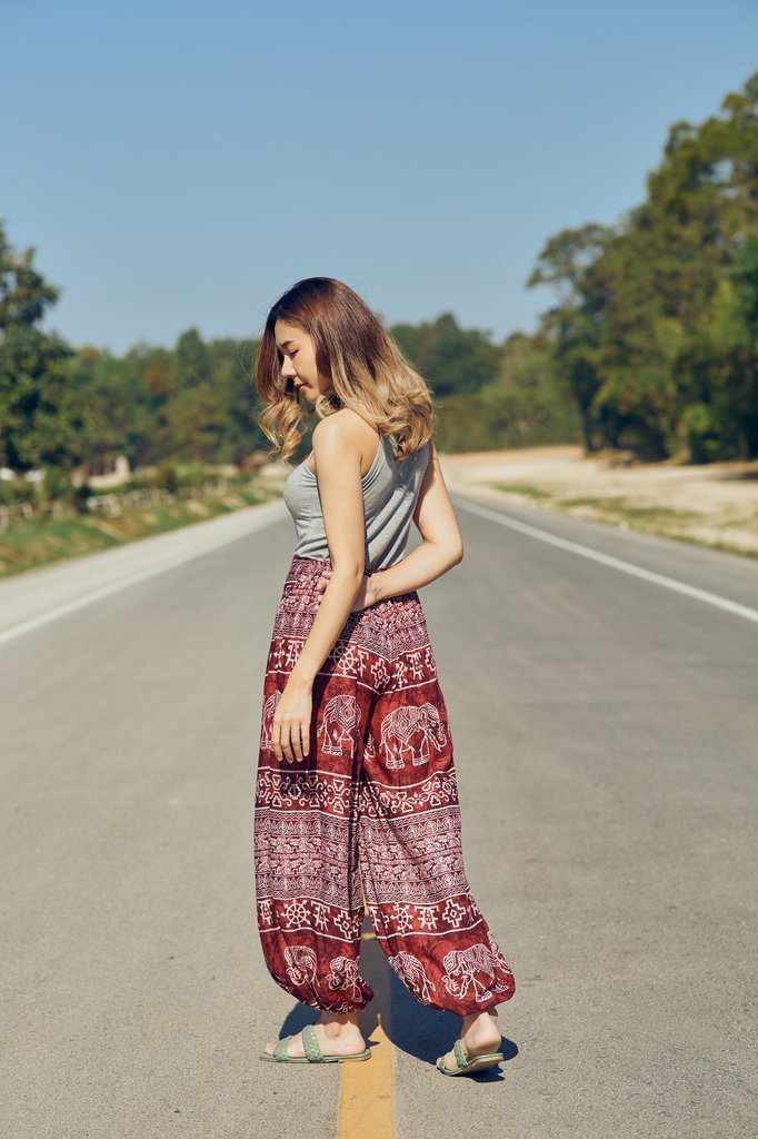 Burgundy Harem pants - Lannaclothesdesign Shop