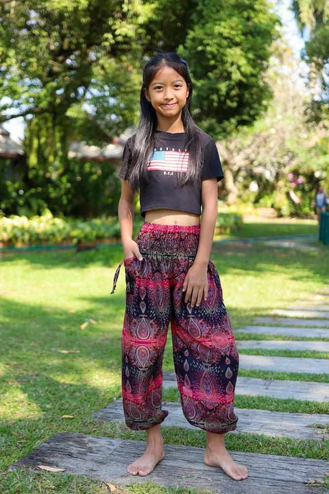 Colorful Kids Harem Pants-Kids Boho Pants-Lannaclothesdesign Shop-2 Years-Pink-Lannaclothesdesign Shop