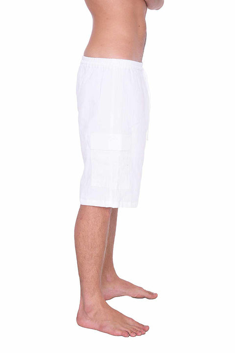 COMFY LOOSE WHITE COTTON SHORTS-Men Shorts-Lannaclothesdesign Shop-Lannaclothesdesign Shop