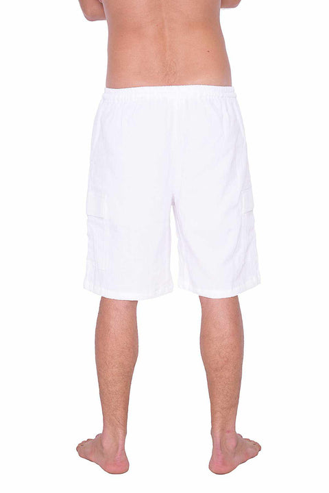 COMFY LOOSE WHITE COTTON SHORTS-Men Shorts-Lannaclothesdesign Shop-Lannaclothesdesign Shop