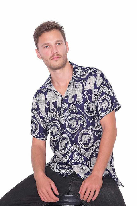 Dark Blue Hawaiian Shirt Men-Men Shirt-Lannaclothesdesign Shop-Small-Lannaclothesdesign Shop