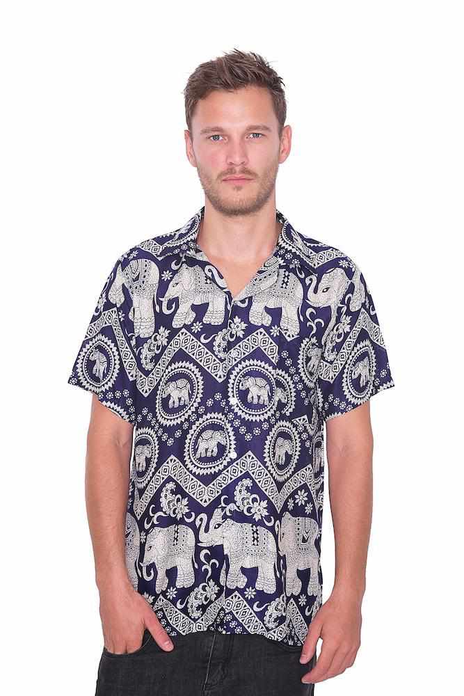 Dark Blue Hawaiian Shirt Men - Lannaclothesdesign Shop