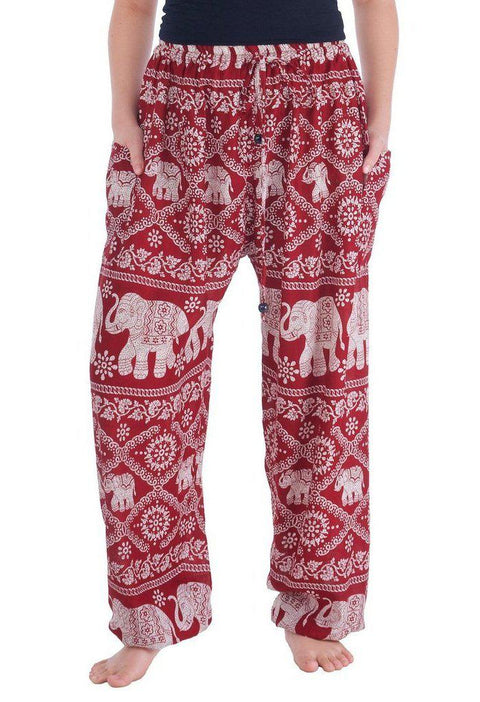 Elephant Harem Pants-Drawstring-Lannaclothesdesign Shop-Small-Burgundy-Lannaclothesdesign Shop