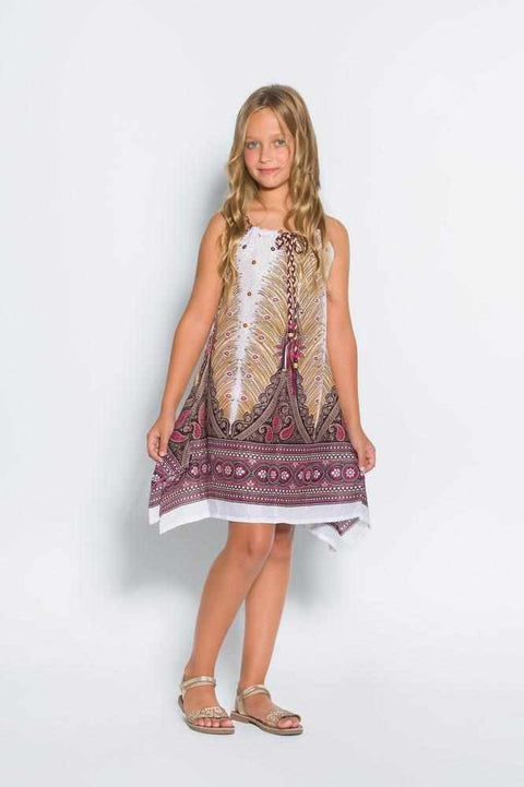 Girls Adjustable Peacock Dress-Girls Dress-Lannaclothesdesign Shop-White-Lannaclothesdesign Shop