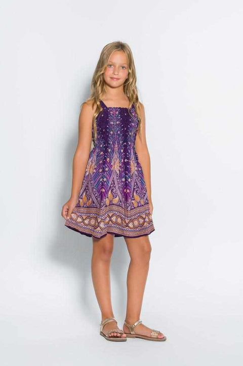 Girls Elastic Boho Dress-Girls Dress-Lannaclothesdesign Shop-Purple-2 Years-Lannaclothesdesign Shop