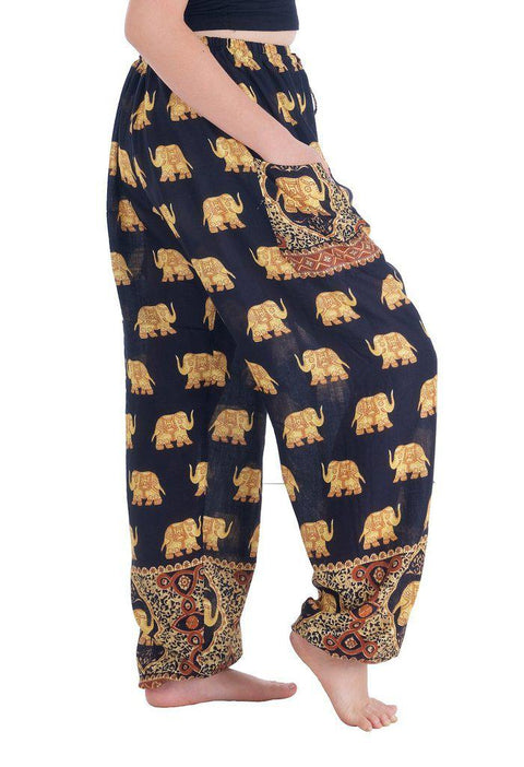 Gold Elephant Drawstring Pants-Drawstring-Lannaclothesdesign Shop-Lannaclothesdesign Shop