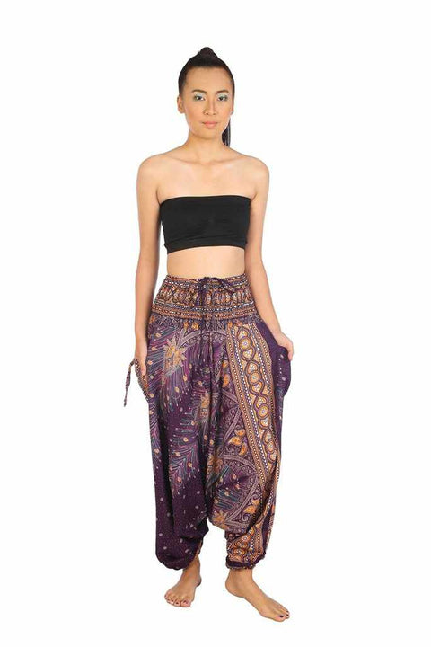 Harem Pants Peacock Print-Harem Jumpsuit-Lannaclothesdesign Shop-Lannaclothesdesign Shop