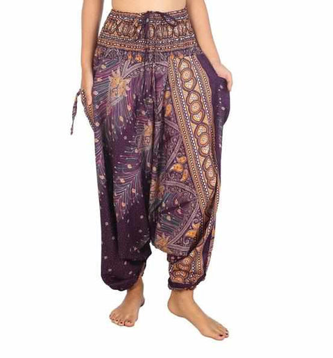 Harem Pants Peacock Print-Harem Jumpsuit-Lannaclothesdesign Shop-Lannaclothesdesign Shop