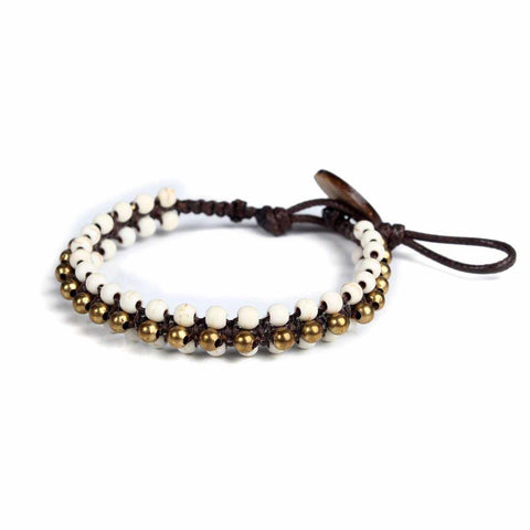 How Lite Beads and Brass White Boho Bracelet-Bracelet-Lannaclothesdesign Shop-Lannaclothesdesign Shop