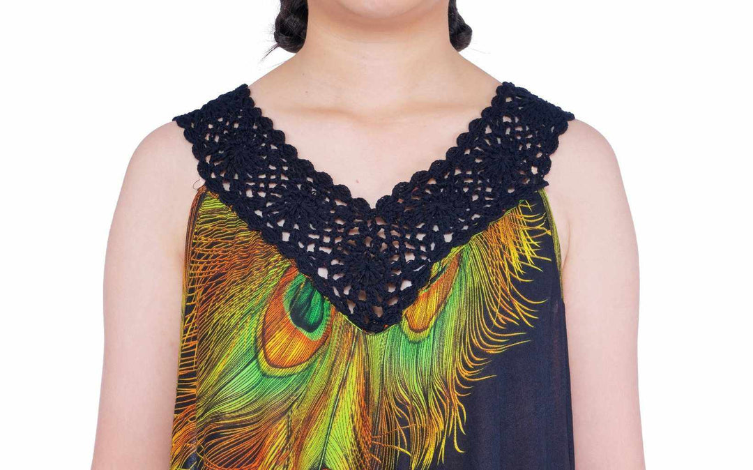 Long Sleeveless Dress Casual Fit V - Neck Crochet Lace - Lannaclothesdesign Shop