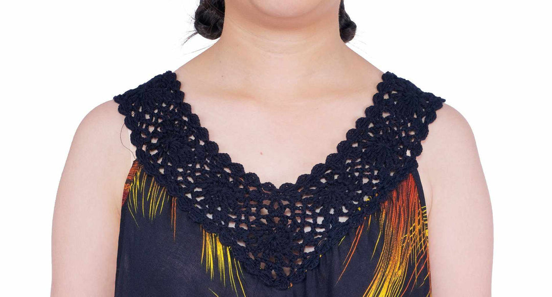 Long Sleeveless Dress Casual Fit V - Neck Crochet Lace - Lannaclothesdesign Shop