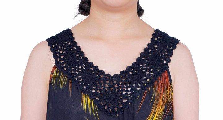 Long Sleeveless Dress Casual Fit V - Neck Crochet Lace - Lannaclothesdesign Shop