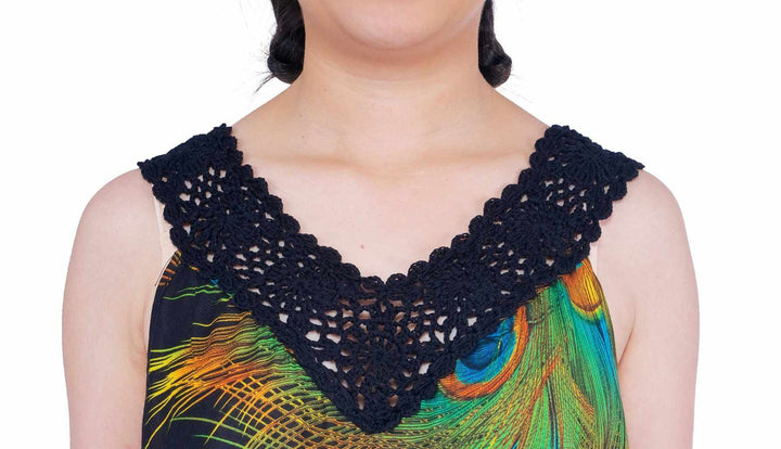 Long Sleeveless Dress Casual Fit V - Neck Crochet Lace - Lannaclothesdesign Shop