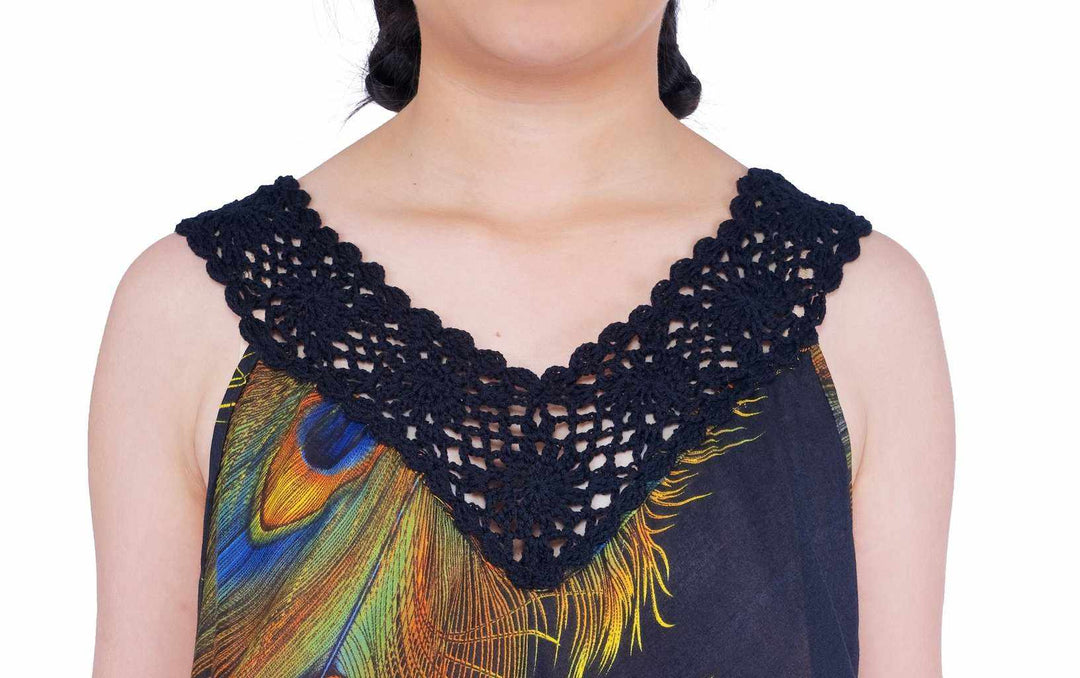 Long Sleeveless Dress Casual Fit V - Neck Crochet Lace - Lannaclothesdesign Shop