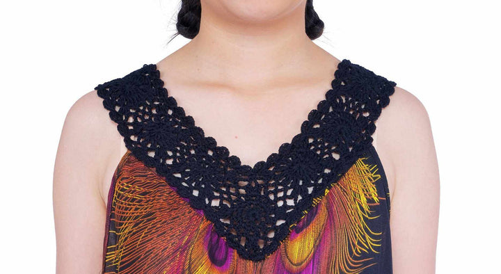 Long Sleeveless Dress Casual Fit V - Neck Crochet Lace - Lannaclothesdesign Shop