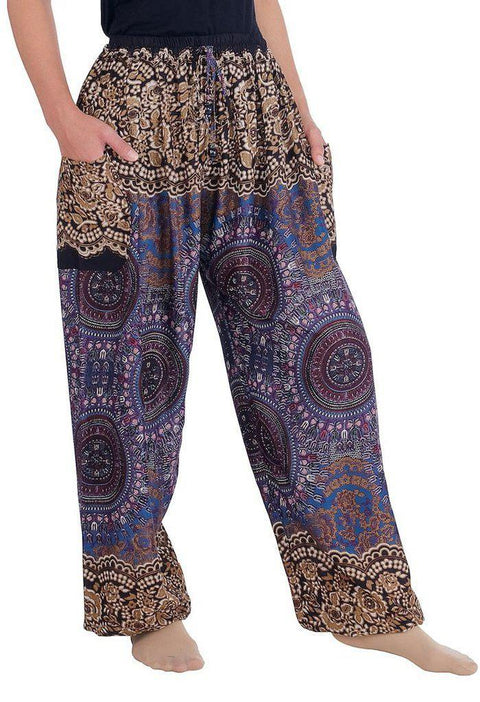 Mandala Harem Pants with Drawstring-Drawstring-Lannaclothesdesign Shop-Lannaclothesdesign Shop