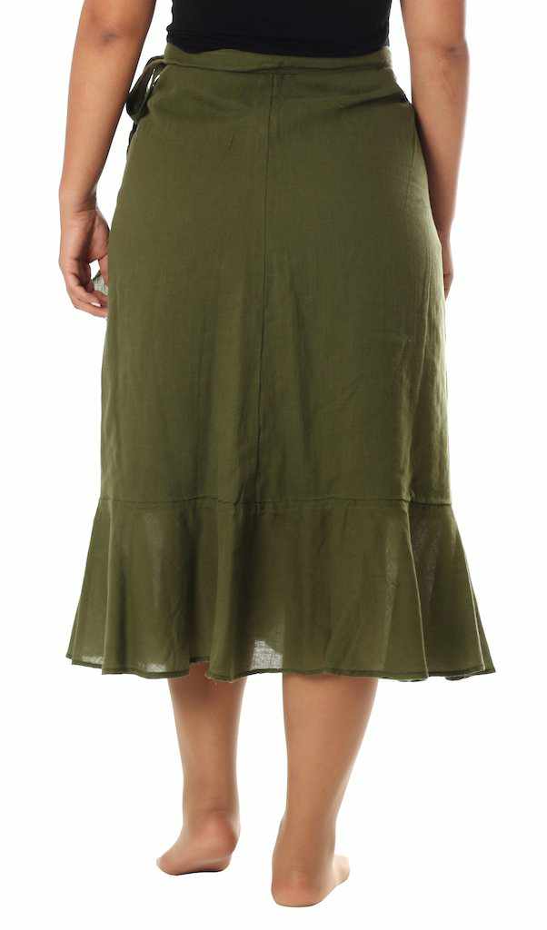 OLIVE GREEN COTTON MIDI SKIRT - Lannaclothesdesign Shop
