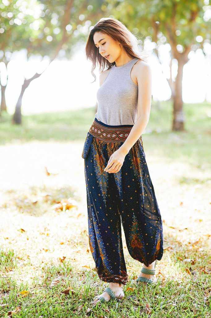 Peacock Jenny Harem Pants - Dark Blue - Lannaclothesdesign Shop