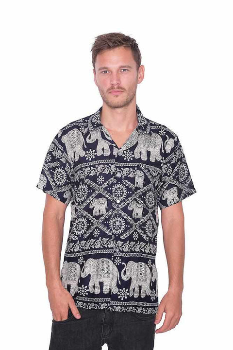 Short Sleeve Elephant Print Aloha shirt-Men Shirt-Lannaclothesdesign Shop-Small-Lannaclothesdesign Shop